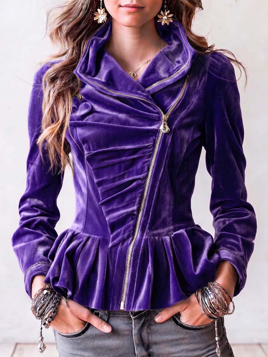 Giacca da donna in velluto casual slim fit a maniche lunghe con risvolto tinta unita