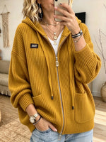 Cozy And Casual Ribbed Knit Zip-up Hooded Cardigan