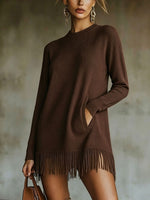 Chic Fringe-Hem Knit Sweater Tunic