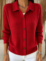 Cozy Vibrant Blue Ribbed Collared Button-down Cardigan Sweater