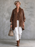Boho Malstreĉita Malfermita Antaŭa Falsa Pelto Trim Leoparda Presaĵo Cardigan