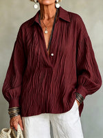 Elegant Burgundy Crinkled V-Neck Blouse