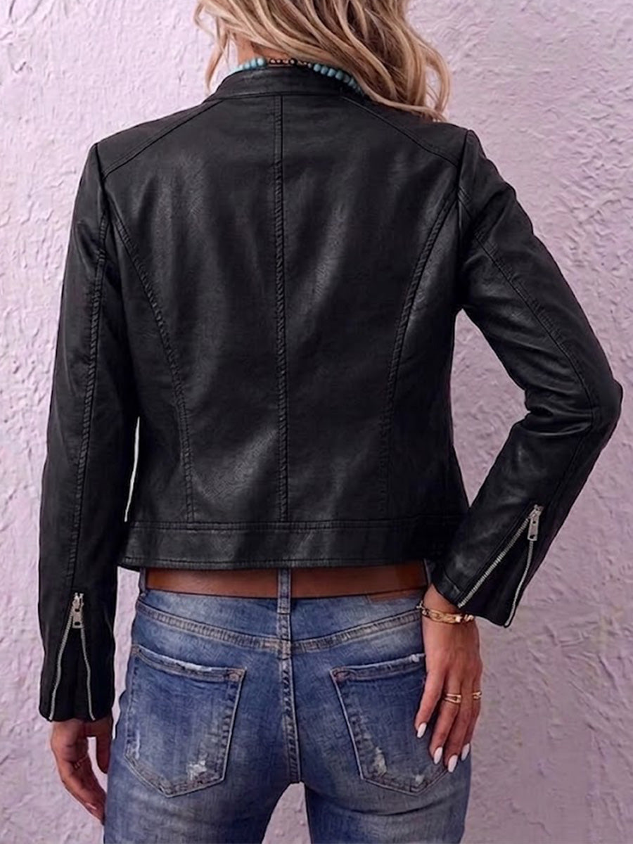 Stand-collar Faux Leather Biker Jacket