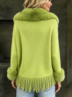 Glamorous Boho Faux Fur Trimmed Wrap Fringe Cardigan