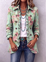 Chic Vintage Floral Print Ruffle Jacket