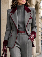 Vintage-inspiro Eleganta Herringbone Lano-miksa Blazero