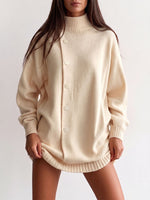 Women's Solid Color Stand Collar Long Sleeve Casual Loose Knit Sweater