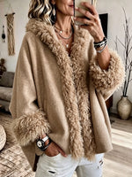 Cozy Shearling-Trimmed Hooded Cape Jacket