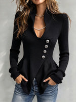 Chic Elegant Asymmetrical Ribbed Peplum Top
