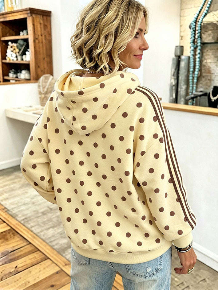 Felpa con cappuccio casual oversize a pois