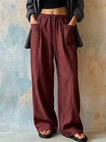 Women's Solid-color High-waisted Wide-leg Casual Pants With Drawstring