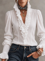 Elegante top in misto cotone con volant e volant