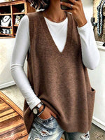 Gilet maglione lavorato a maglia oversize con scollo a V da donna con tasche