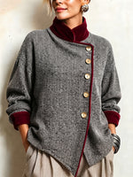 Giacca Patchwork dallo stile vintage in velluto bordeaux e misto lana spigata