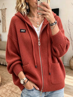 Cozy And Casual Ribbed Knit Zip-up Hooded Cardigan