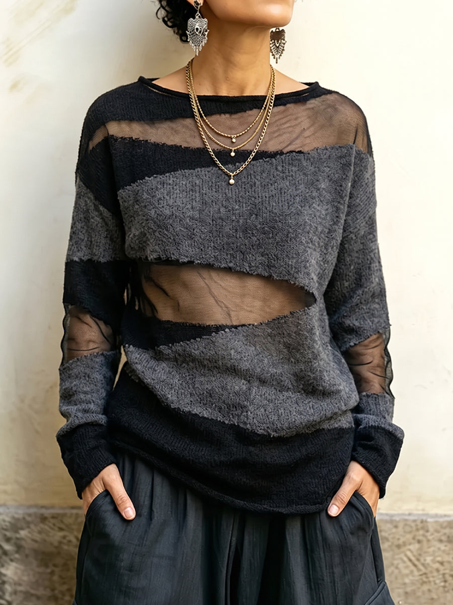 Ausgefallenes, durchscheinendes Strickoberteil im Colour-Block-Design