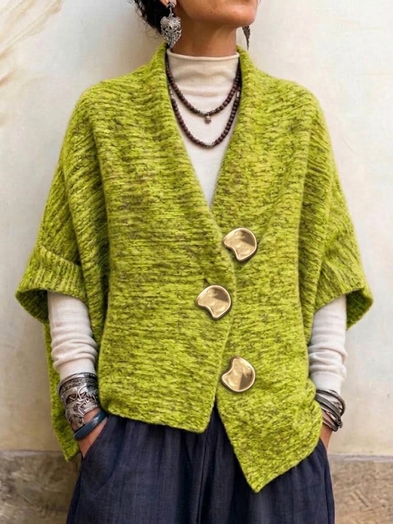 Grobstrick-Cardigan mit großen, unregelmäßig geformten Knöpfen