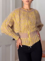 Chic Reversible Polka-dot Wool-blend Knit Zip-up Cardigan
