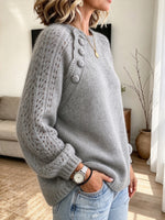 Schickes graues, durchbrochenes Strickoberteil aus Mohairmischung