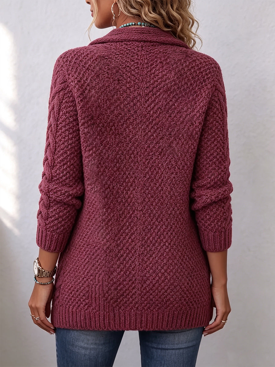 Chic Berry Mauve Cable-Knit Open Cardigan