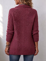 Chic Berry Mauve Cable-Knit Open Cardigan