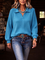 Cozy Casual Classic Polo Collar Waffle Knit Top