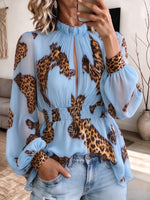 Chic Leopard-Print Smocked Blouse