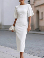 Women's Solid Color Classic Off-shoulder Short-sleeved Elegant Slim-fit Dress