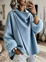 Cozy Faux Fur Cuff Asymmetric Wool-Blend Jacket
