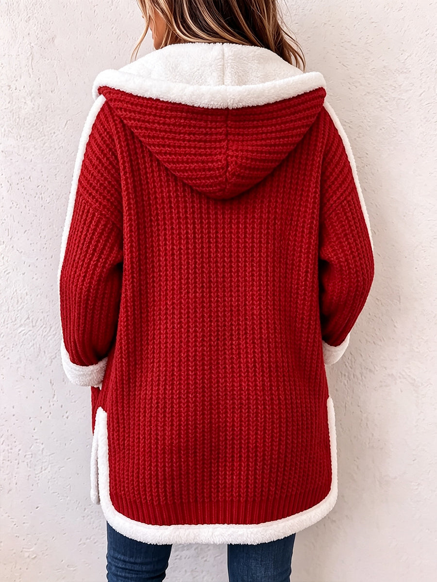 Cozy Sherpa Trim Hooded Knit Cardigan