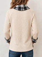 Top tunica da donna con collo ad anello scozzese in maglia a nido d'ape