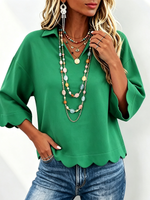Elegant Collared Top With Wavy Hem