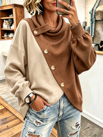Chic Two-tone Asymmetric Button-front Pullover