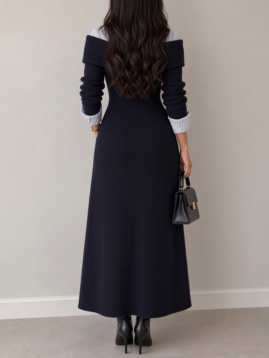 Elegante abito in maglia colorblock con maniche a righe