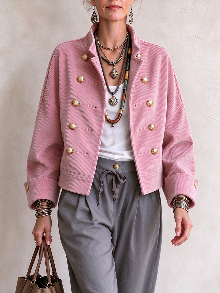 Chaqueta de pana de moda elegante con doble botonadura