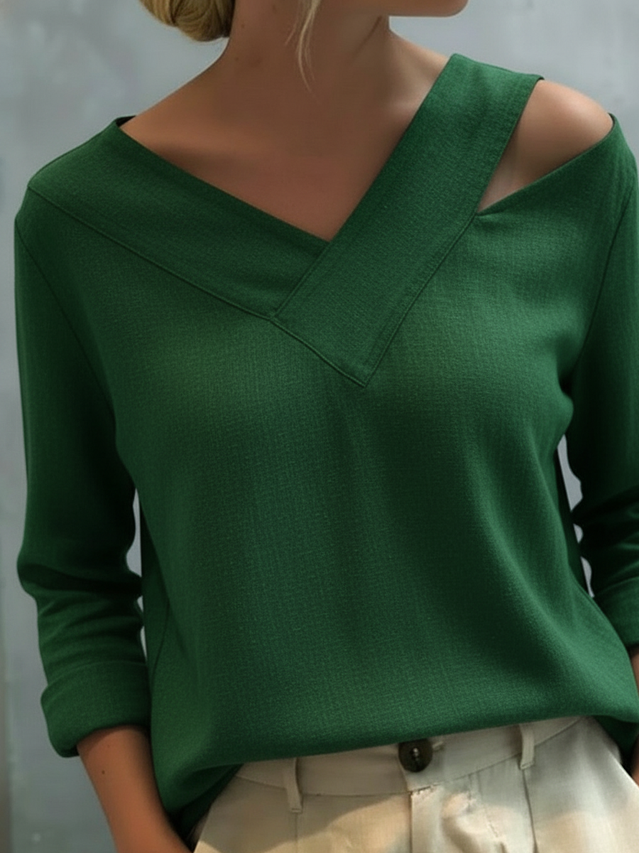 Elegant Off-the-shoulder V-neck Linen Shirt/top