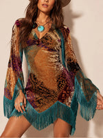 Böhmisches Samt-Fransen-Patchwork-Kleid