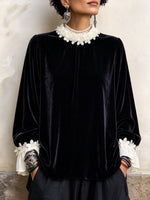 Top in velluto elegante e raffinato con abbellimenti floreali tridimensionali