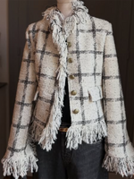 Chic Elegant Plaid Tweed Fringe Jacket