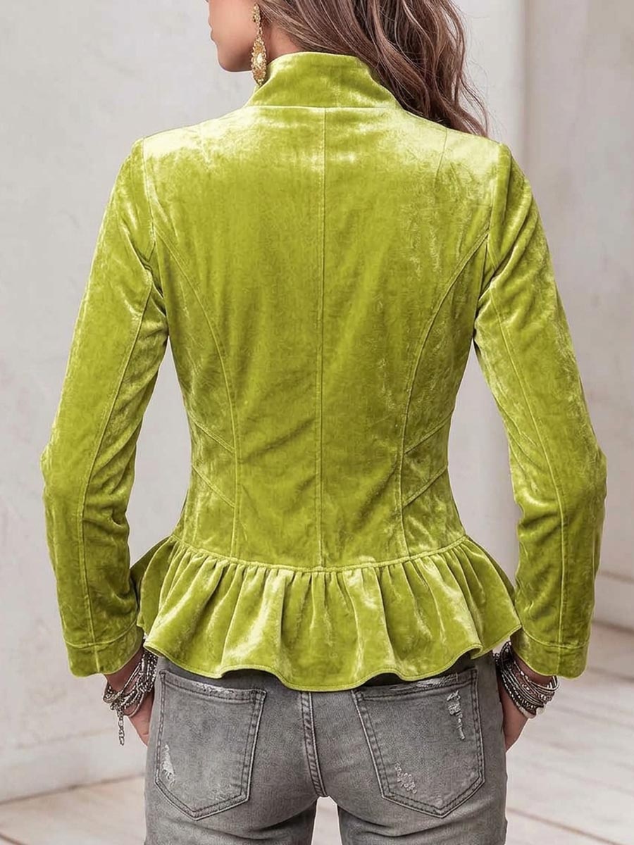 Giacca da donna in velluto casual slim fit a maniche lunghe con colletto alla coreana tinta unita