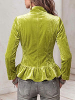 Giacca da donna in velluto casual slim fit a maniche lunghe con colletto alla coreana tinta unita