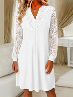 Elegant Emerald Lace-Trim Pleated Dress