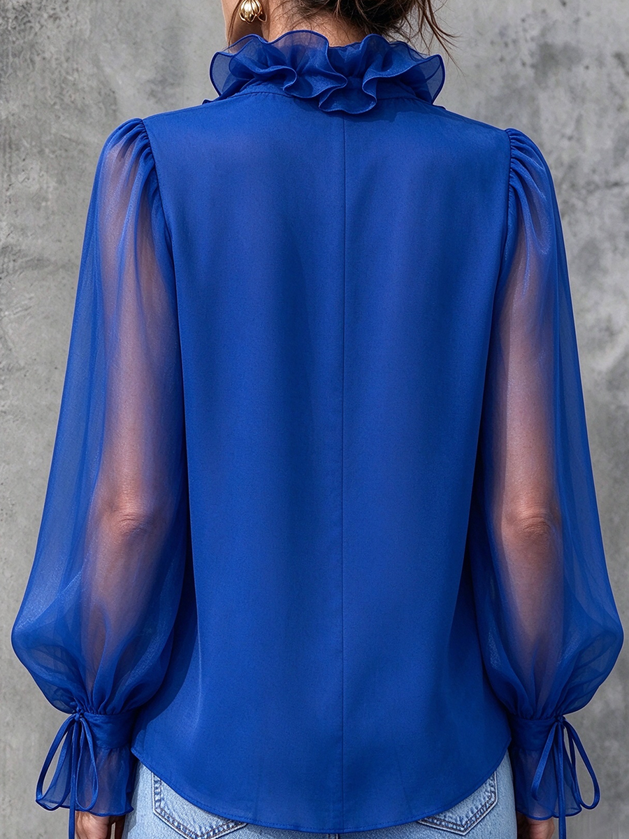 Elegante Rüschenbluse mit Rüschenkragen und durchsichtigen Ärmeln