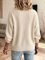 Long-sleeve Knitted Top With A Collar, Button Detailing, And Sequin Panels For A Slimming Effect