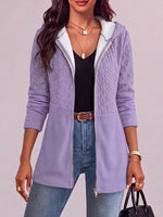 Women's Solid Color Lapel Long-sleeved Casual Loose Knitted Hooded Cardigan
