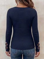 Ribbed Knit Long-sleeve Top With Crisscross V-neck