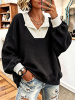 Cozy Contrast Polo Collar Sweater