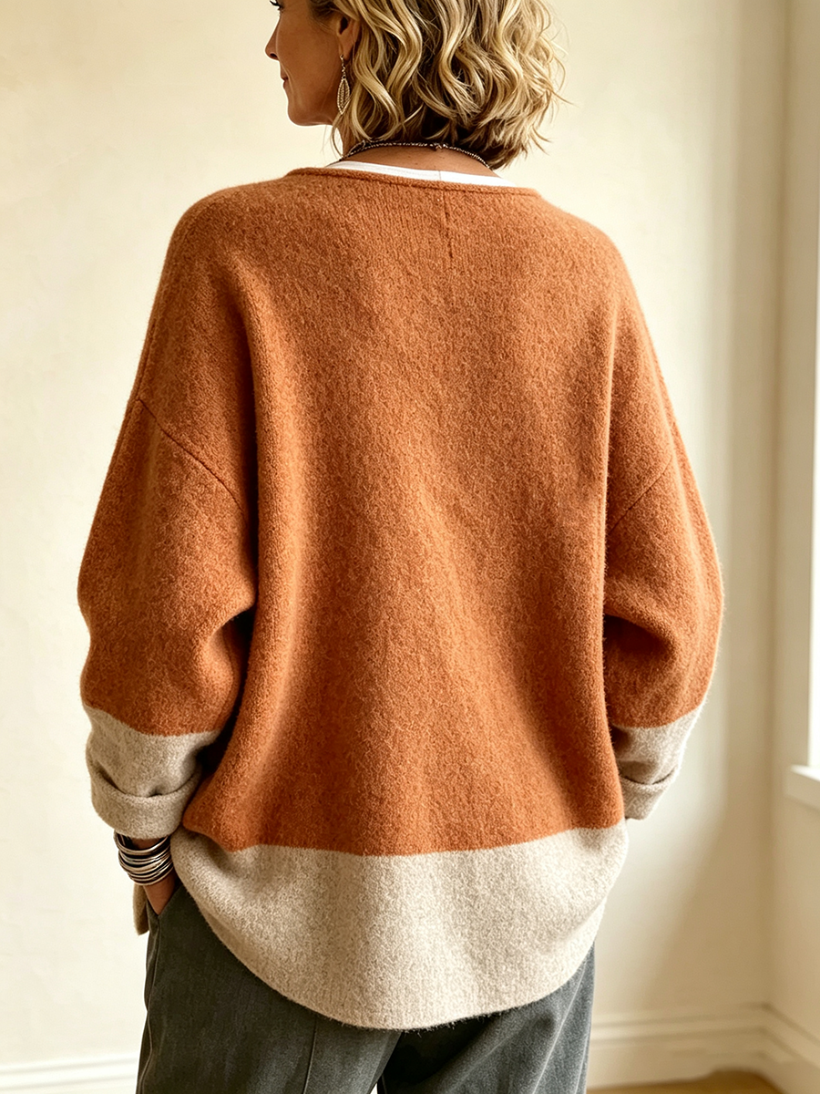 Cozy Asymmetrical Two-tone Wool Blend Cardigan