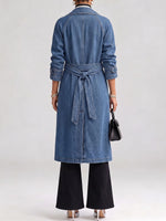Women's Long-sleeved Casual Loose Denim Trench Coat With Lapel