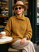 Cozy Chic Mustard Cable-knit Asymmetrical Cardigan Sweater